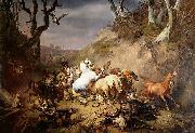 Hungry Wolves Attacking a Group of Horsemen Eugene Verboeckhoven